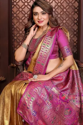 gold color zari weaving banarasi tissue silk blend saree