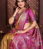 gold color zari weaving banarasi tissue silk blend saree