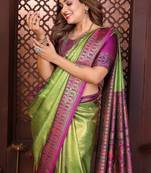 Parrot Green Color Zari Weaving Banarasi Tissue Silk Saree