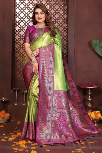 Parrot Green Color Zari Weaving Banarasi Tissue Silk Saree