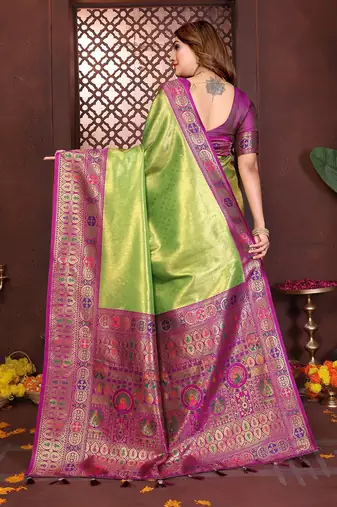 Parrot Green Color Zari Weaving Banarasi Tissue Silk Saree