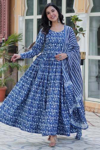 Blue Pure Cotton Kurta Set with All-Over Print – Comfortable Daily & Ethnic Wear