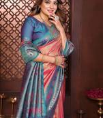 Peach Color Zari Weaving Banarasi Tissue Silk Saree