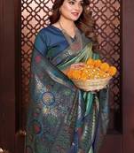 Sea Green Color Zari Weaving Banarasi Tissue Silk Saree