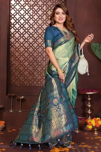 Sea Green Color Zari Weaving Banarasi Tissue Silk Saree