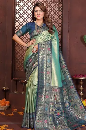 Sea Green Color Zari Weaving Banarasi Tissue Silk Saree