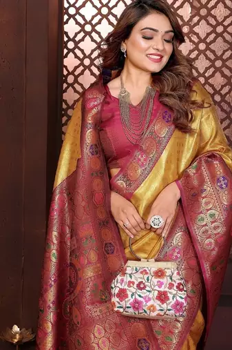 Yellow Color Zari Weaving Banarasi Tissue Silk Saree