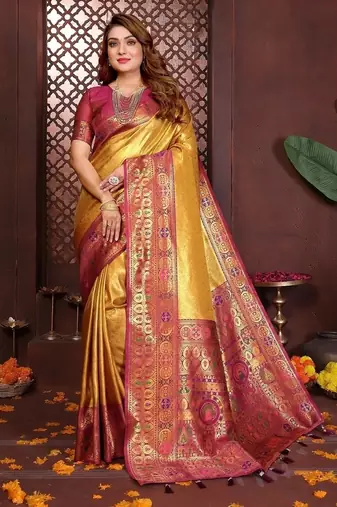 Yellow Color Zari Weaving Banarasi Tissue Silk Saree