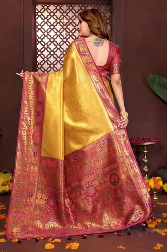 Yellow Color Zari Weaving Banarasi Tissue Silk Saree