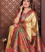 gold color zari weaving banarasi tissue silk blend saree