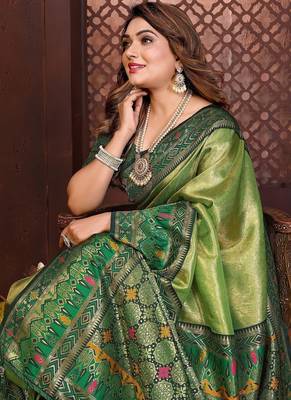 Light Green Color Zari Weaving Banarasi Tissue Silk Blend Saree 1