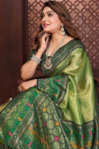 Light Green Color Zari Weaving Banarasi Tissue Silk Blend Saree