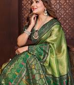Light Green Color Zari Weaving Banarasi Tissue Silk Blend Saree