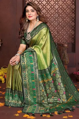 Light Green Color Zari Weaving Banarasi Tissue Silk Blend Saree