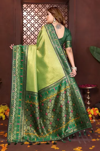 Light Green Color Zari Weaving Banarasi Tissue Silk Blend Saree