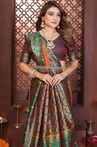 Peach Color Zari Weaving Banarasi Tissue Silk Blend Saree