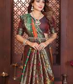 Peach Color Zari Weaving Banarasi Tissue Silk Blend Saree