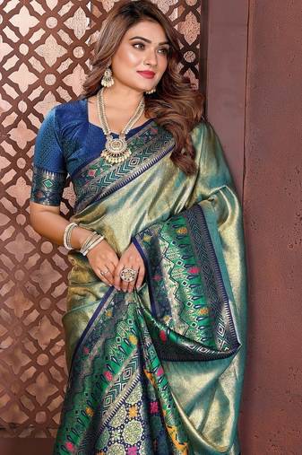 Pear Color Zari Weaving Banarasi Tissue Silk Blend Saree