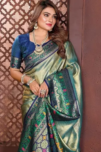 Pear Color Zari Weaving Banarasi Tissue Silk Blend Saree