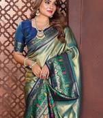 Pear Color Zari Weaving Banarasi Tissue Silk Blend Saree