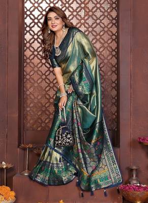 Pear Color Zari Weaving Banarasi Tissue Silk Blend Saree 2