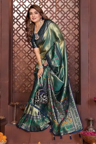 Pear Color Zari Weaving Banarasi Tissue Silk Blend Saree
