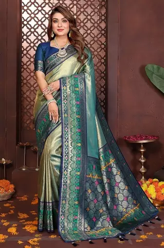 Pear Color Zari Weaving Banarasi Tissue Silk Blend Saree