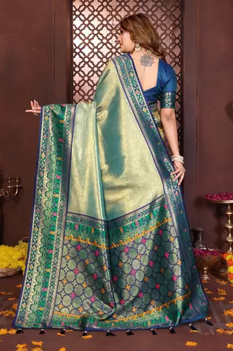 Pear Color Zari Weaving Banarasi Tissue Silk Blend Saree