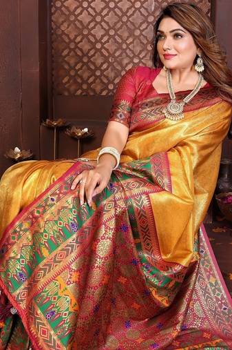 Yellow Color Zari Weaving Banarasi Tissue Silk Blend Saree