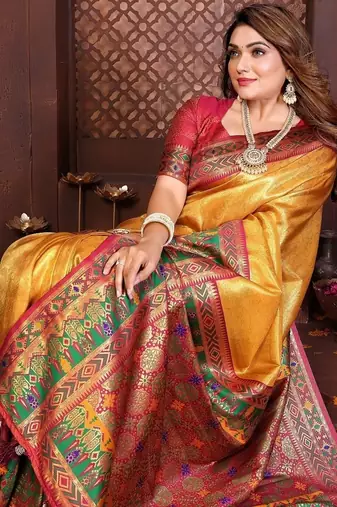 Yellow Color Zari Weaving Banarasi Tissue Silk Blend Saree