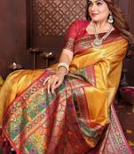 Yellow Color Zari Weaving Banarasi Tissue Silk Blend Saree