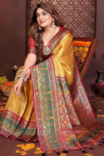 Yellow Color Zari Weaving Banarasi Tissue Silk Blend Saree