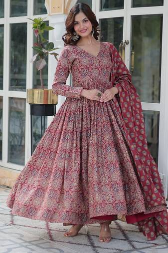 Maroon Pure Cotton Kurta Set with All-Over Print – Comfortable, Stylish & Everyday Ethnic Wear