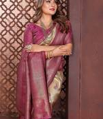 cream color zari weaving banarasi tissue silk blend blend saree