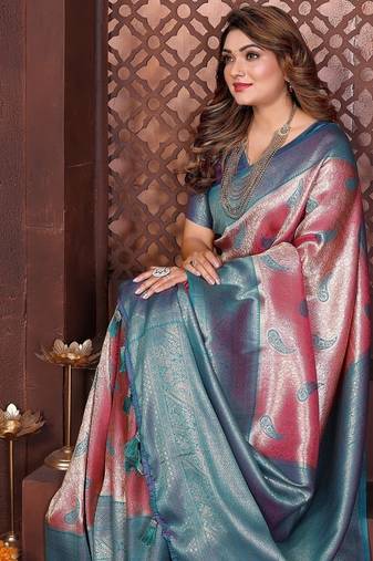 Pink Color Zari Weaving Banarasi Tissue Silk Saree