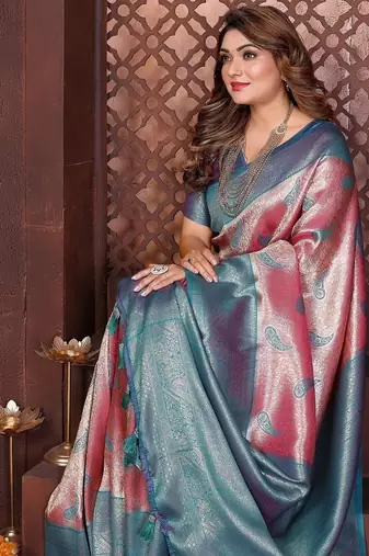 Pink Color Zari Weaving Banarasi Tissue Silk Saree