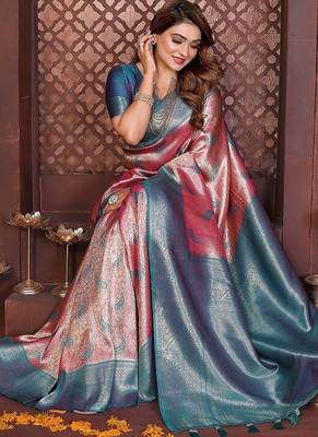 Pink Color Zari Weaving Banarasi Tissue Silk Saree 2