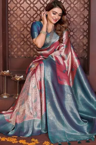 Pink Color Zari Weaving Banarasi Tissue Silk Saree