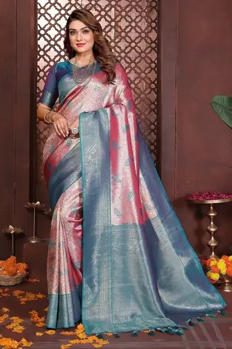 Pink Color Zari Weaving Banarasi Tissue Silk Saree