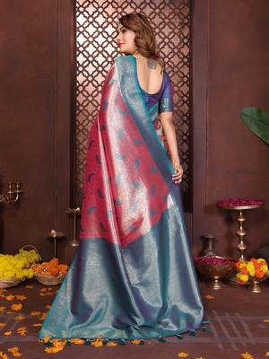 Pink Color Zari Weaving Banarasi Tissue Silk Saree 4
