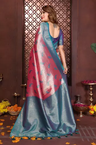 Pink Color Zari Weaving Banarasi Tissue Silk Saree