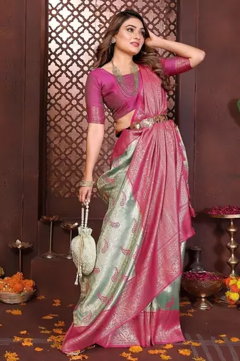 Light Sea Green Color Zari Weaving Banarasi Tissue Silk Saree