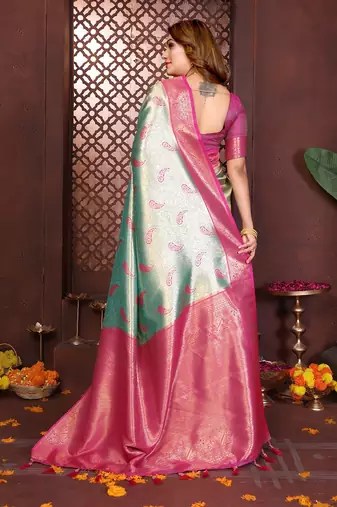 Light Sea Green Color Zari Weaving Banarasi Tissue Silk Saree