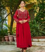 Maroon Faux Blooming Kurta Set with Beads Embroidery – Premium Festive & Elegant Wear