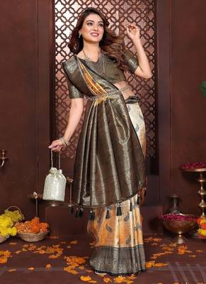 Yellow Color Zari Weaving Banarasi Tissue Silk Saree 2