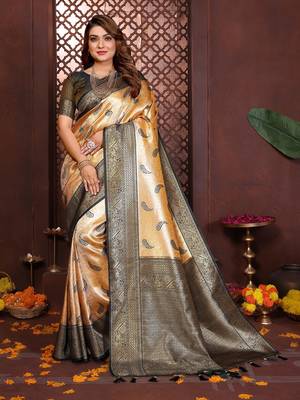 Yellow Color Zari Weaving Banarasi Tissue Silk Saree 3