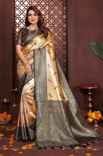 Yellow Color Zari Weaving Banarasi Tissue Silk Saree