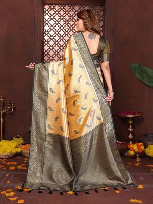 Yellow Color Zari Weaving Banarasi Tissue Silk Saree 4