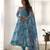 Amazing sky blue marble print organza festive wear anarkali suit