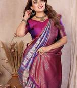 lavender color zari weaving banarasi tissue silk blend saree